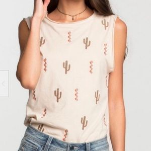 Miss Me Hi Lo Long Embroidered Southwest Cactus Tank
